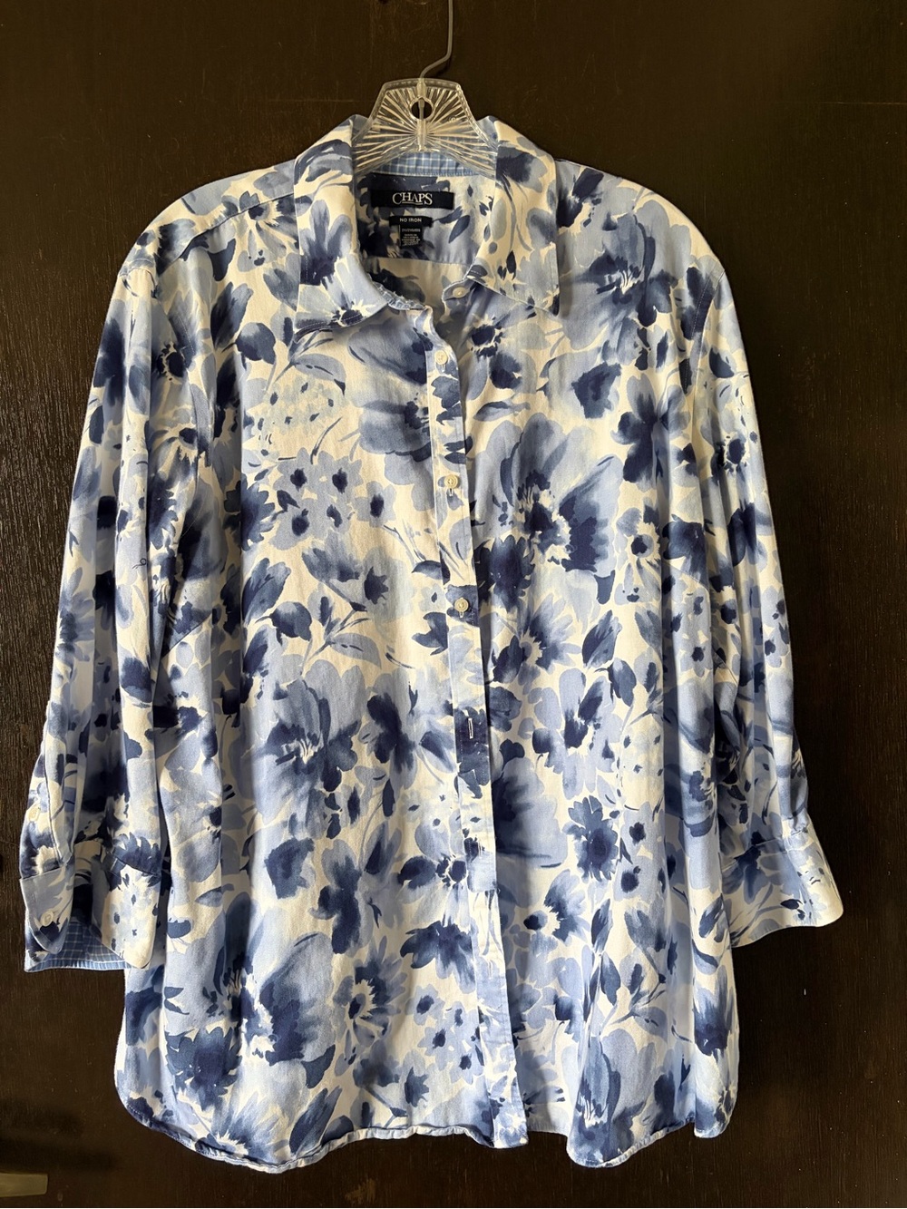 Chaps No Iron Blue floral button down shirt 2x